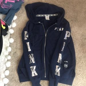 VS Pink  zip up with silver bling oversized fits like a M excellent condition